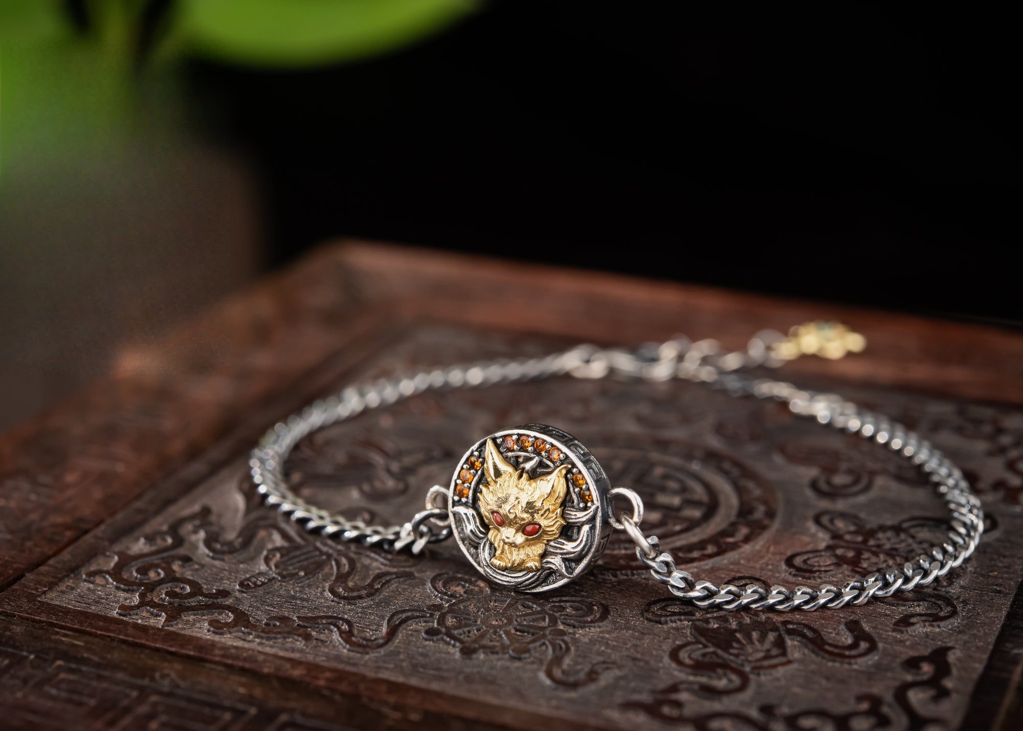 Nine‑Tail Fox Talisman Bracelet | 925 Silver & Red Zircon
