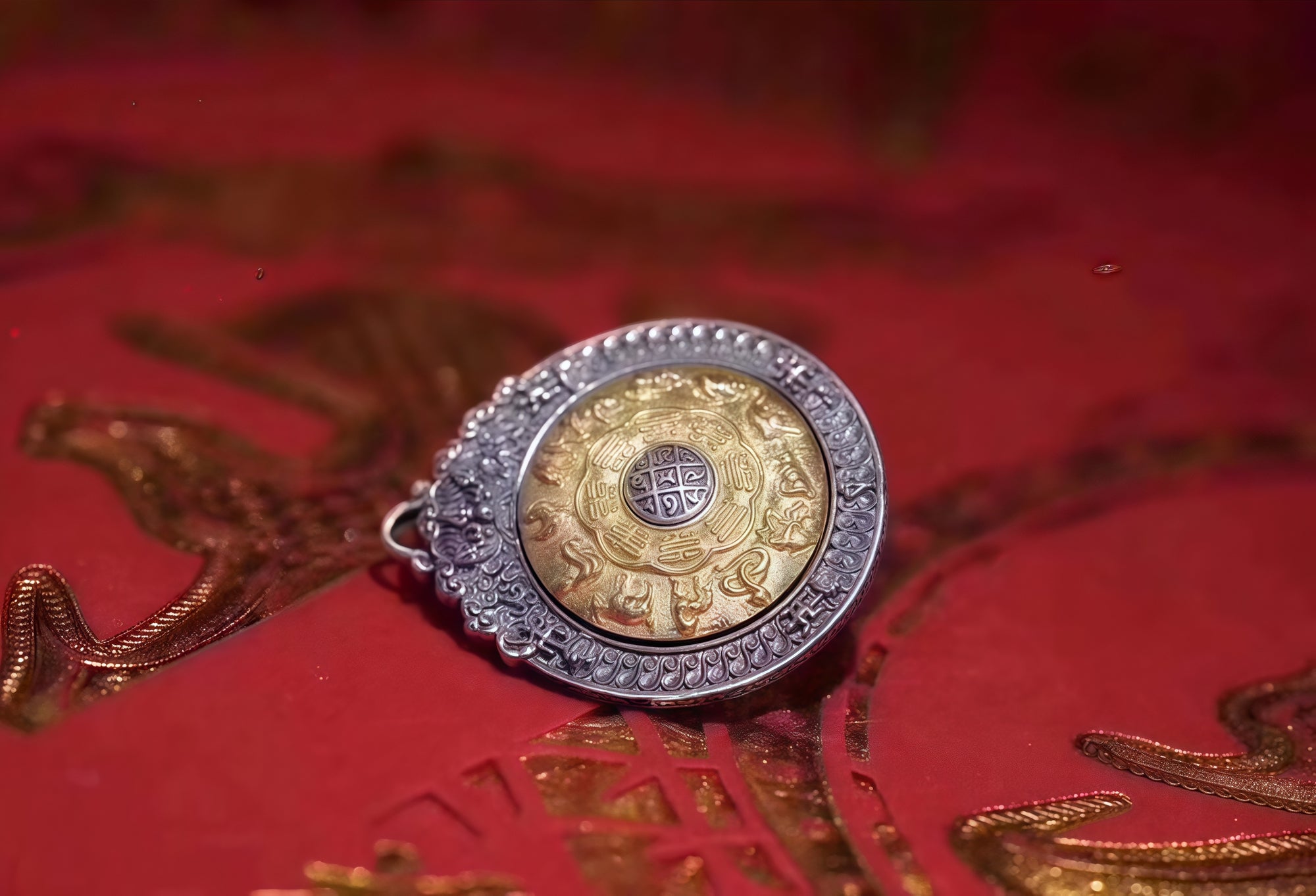 Nine-Palace Bagua Spinner Pendant | Sterling-Silver & Brass