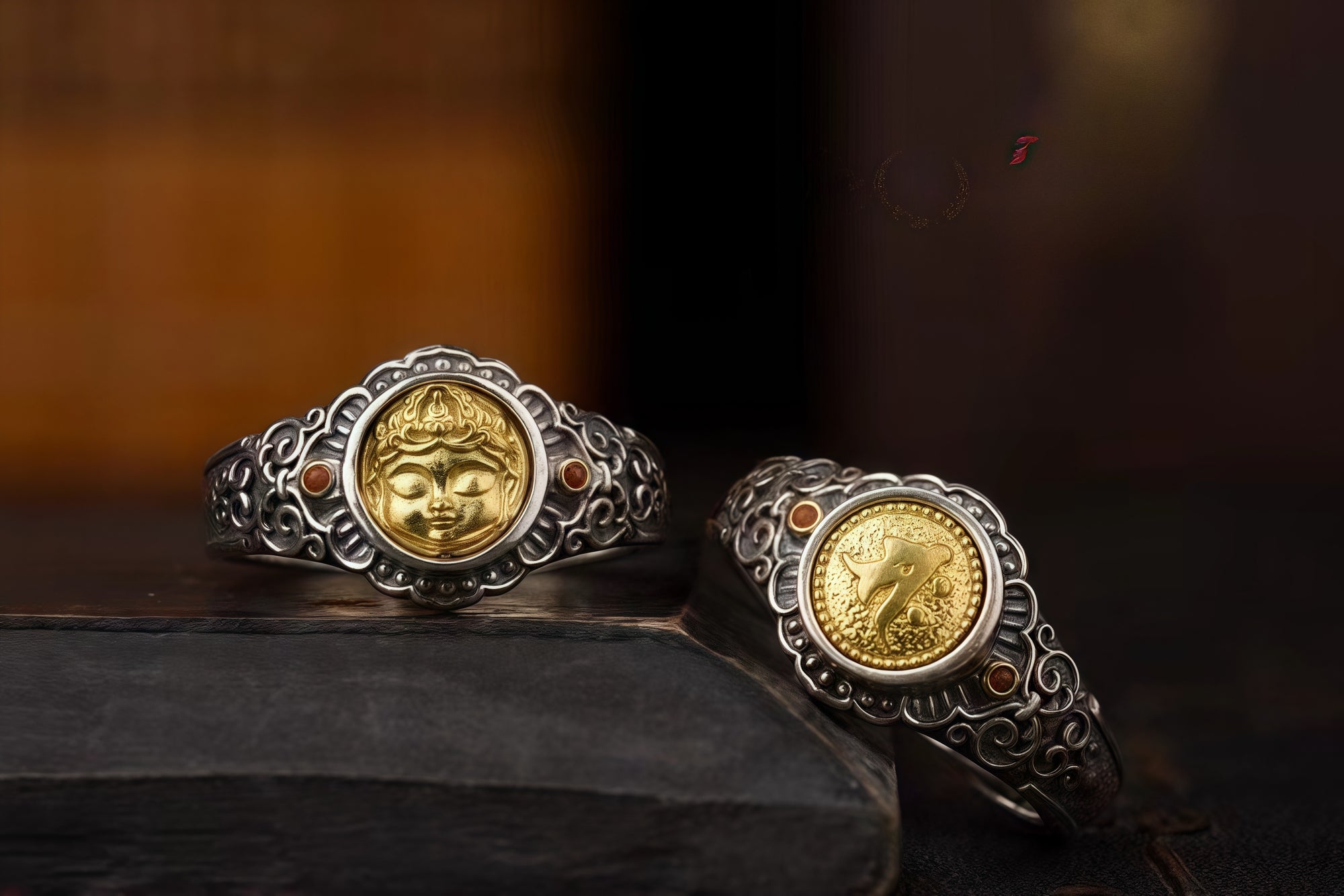 Eight Guardian Buddha Ring | 925 Silver, Brass & Agate