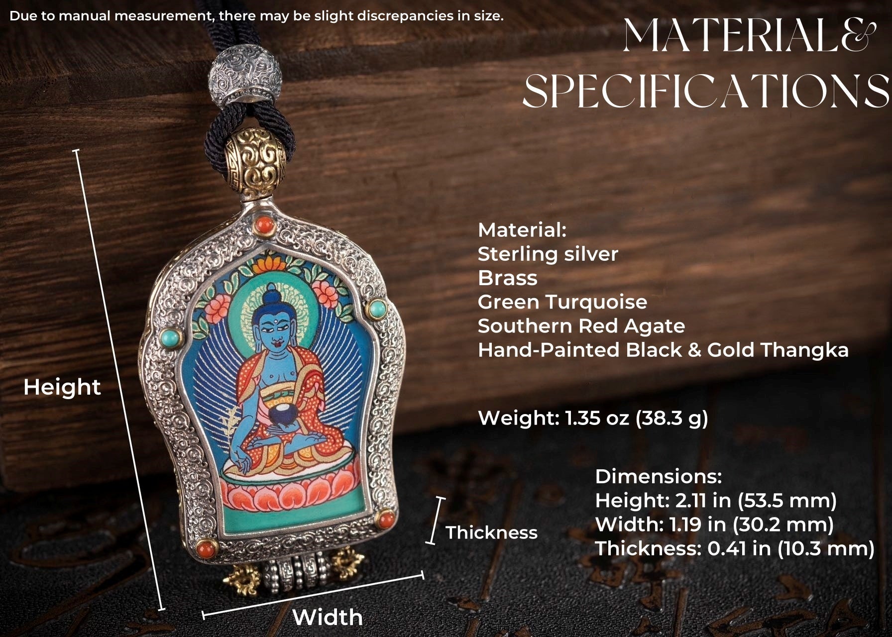 Hand‑Painted Thangka Amulet Necklace | 925 Silver & Rotating Dharma Wheel