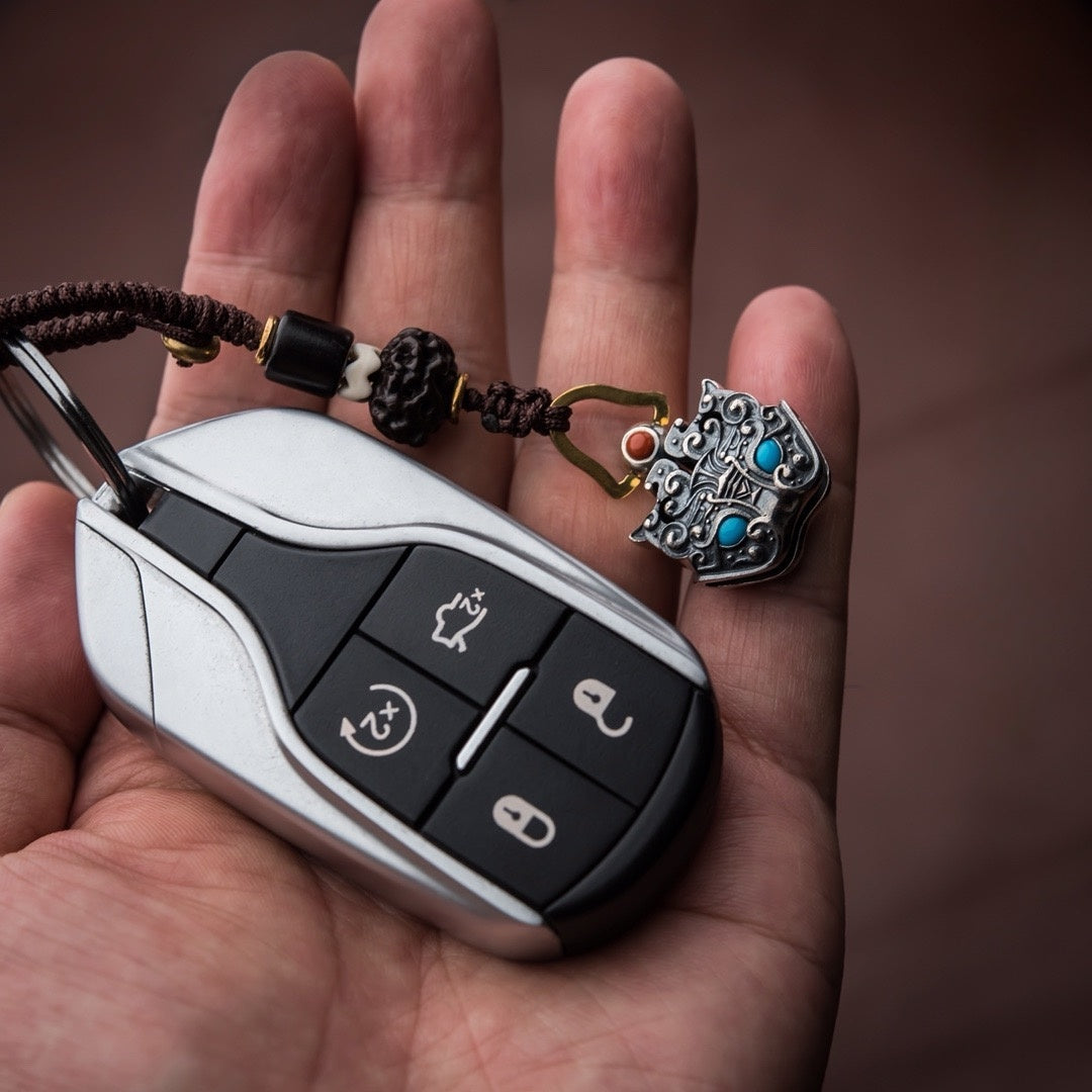 Pixiu Wealth Bell Pendant | Sterling Silver & Turquoise Amulet