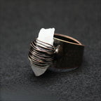Himalayan rough stone retro crystal column ring tea crystal wide ring handmade ring