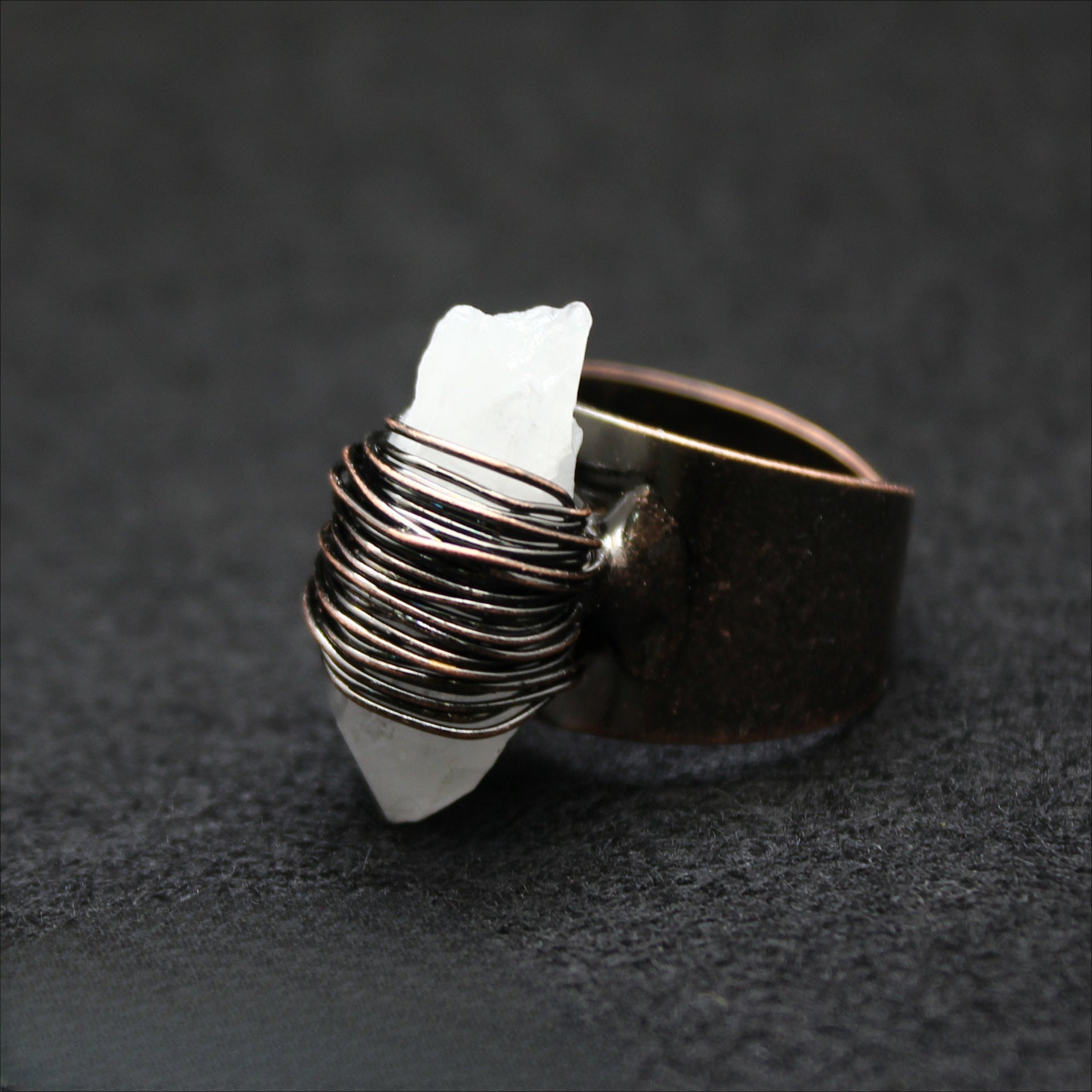 Himalayan rough stone retro crystal column ring tea crystal wide ring handmade ring