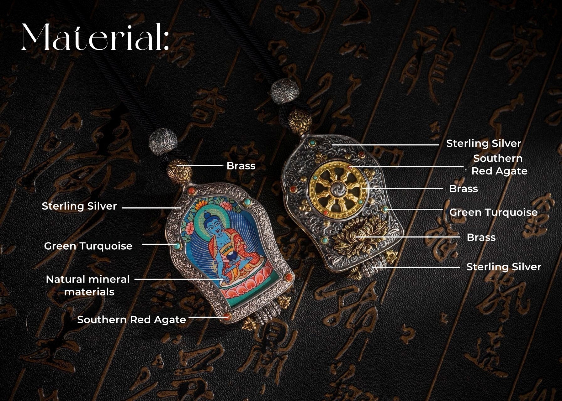 Hand‑Painted Thangka Amulet Necklace | 925 Silver & Rotating Dharma Wheel