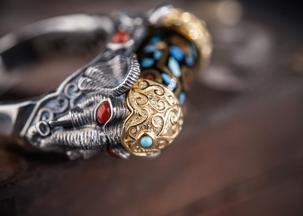 Rotating Dzi Ganesha Wealth Ring | 925 Silver, Brass & Gems