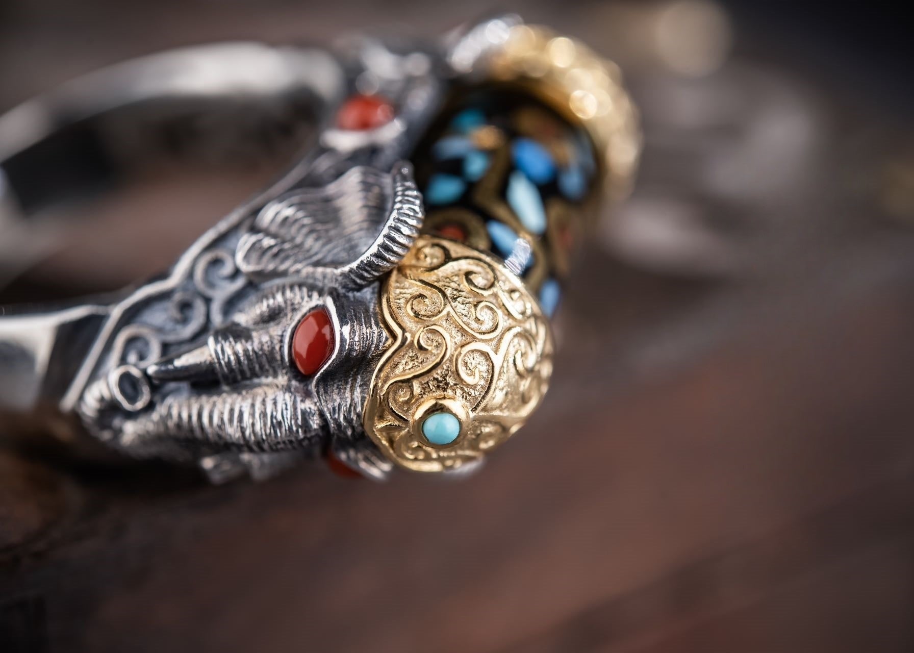 Rotating Dzi Ganesha Wealth Ring | 925 Silver, Brass & Gems
