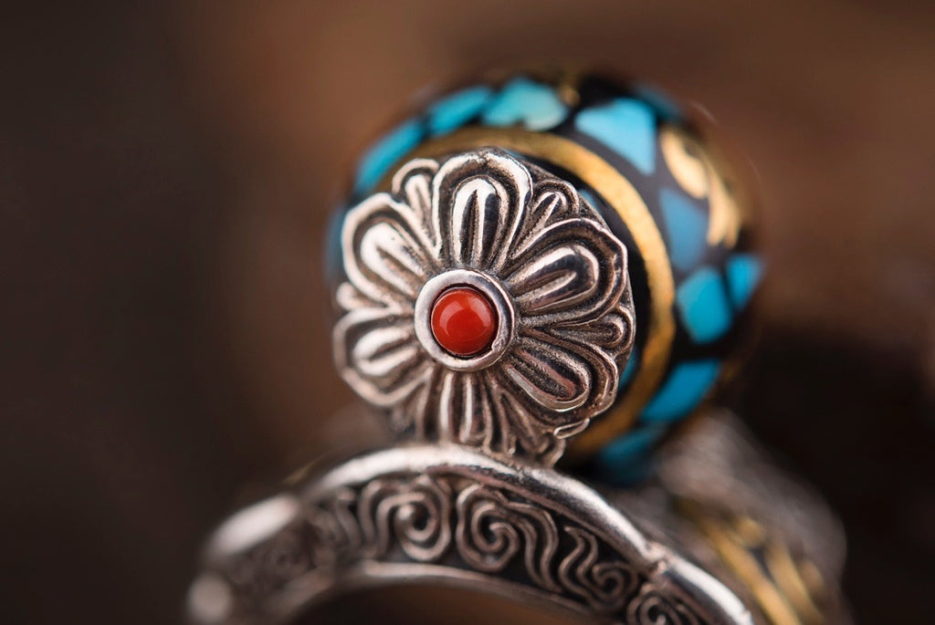 Medicine Buddha Spinner Ring | 925 Silver & Turquoise Dzi
