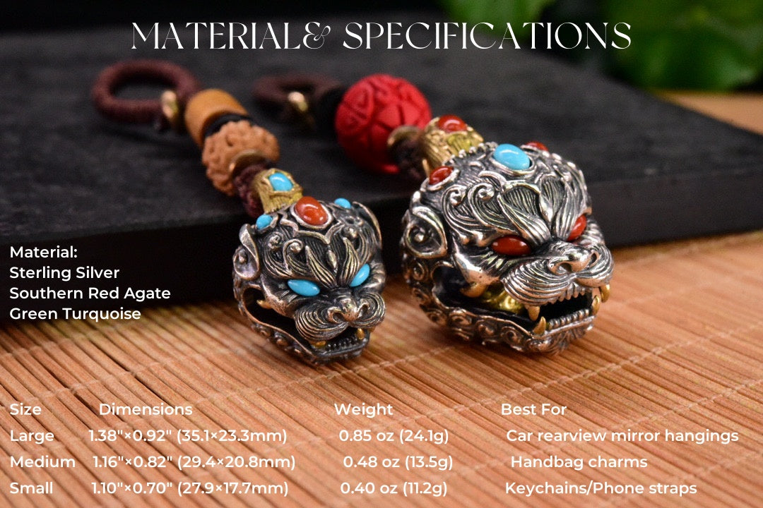 Tibetan Pixiu Guardian Bell Pendant – Silver, Turquoise, Agate