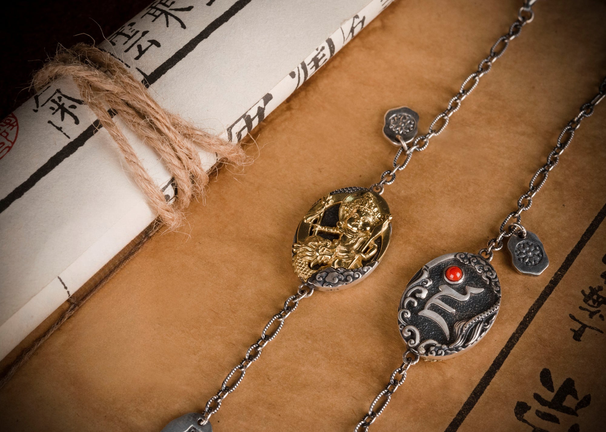 White Jambhala Wealth Bracelet | 925 Silver & Red Agate