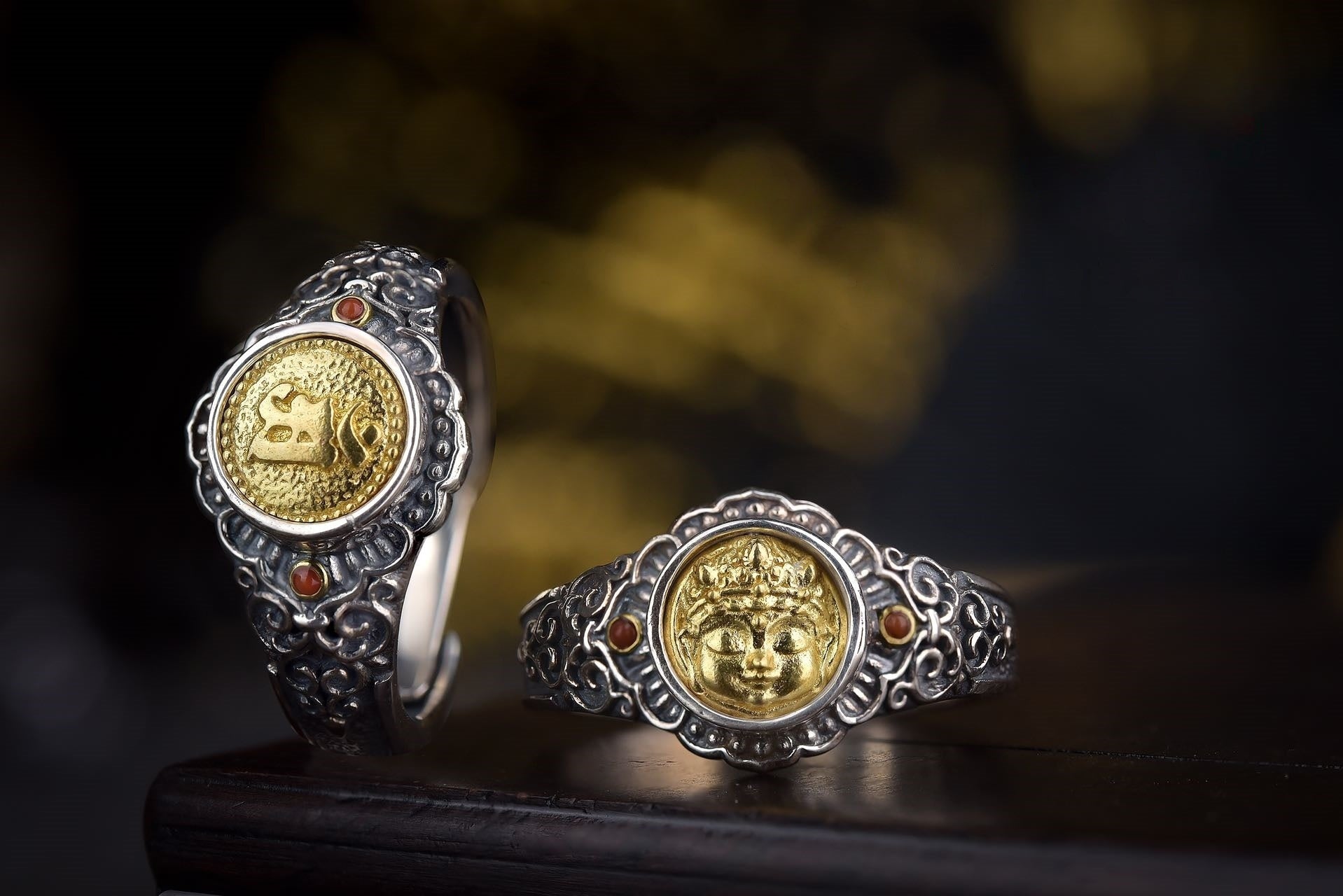 Eight Guardian Buddha Ring | 925 Silver, Brass & Agate