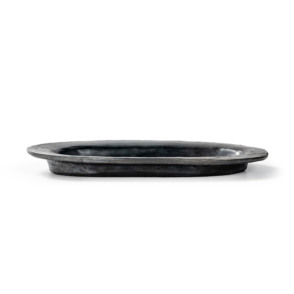 Handmade Tibetan Black Pottery Flying‑Eave Long Tray