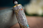 Tibetan Six-Syllable Prayer Wheel Pendant – Silver & Gemstone