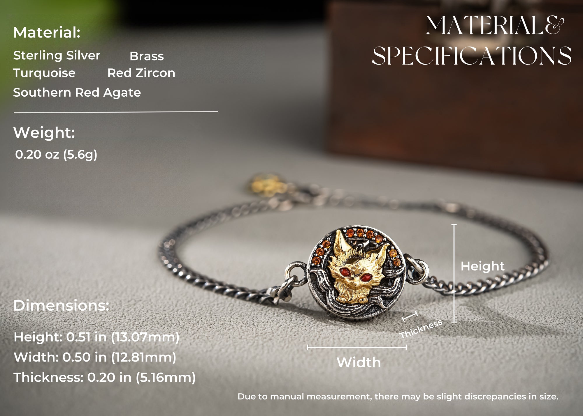 Nine‑Tail Fox Talisman Bracelet | 925 Silver & Red Zircon