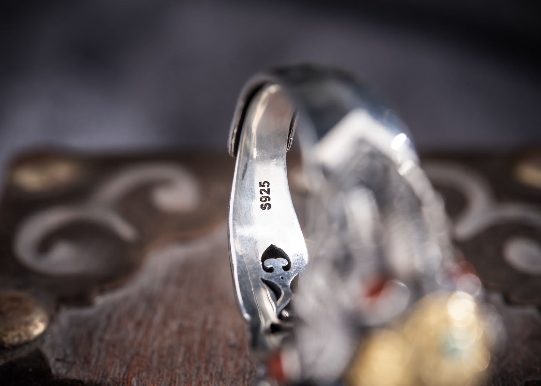 Rotating Dzi Ganesha Wealth Ring | 925 Silver, Brass & Gems