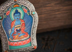 Hand‑Painted Thangka Amulet Necklace | 925 Silver & Rotating Dharma Wheel
