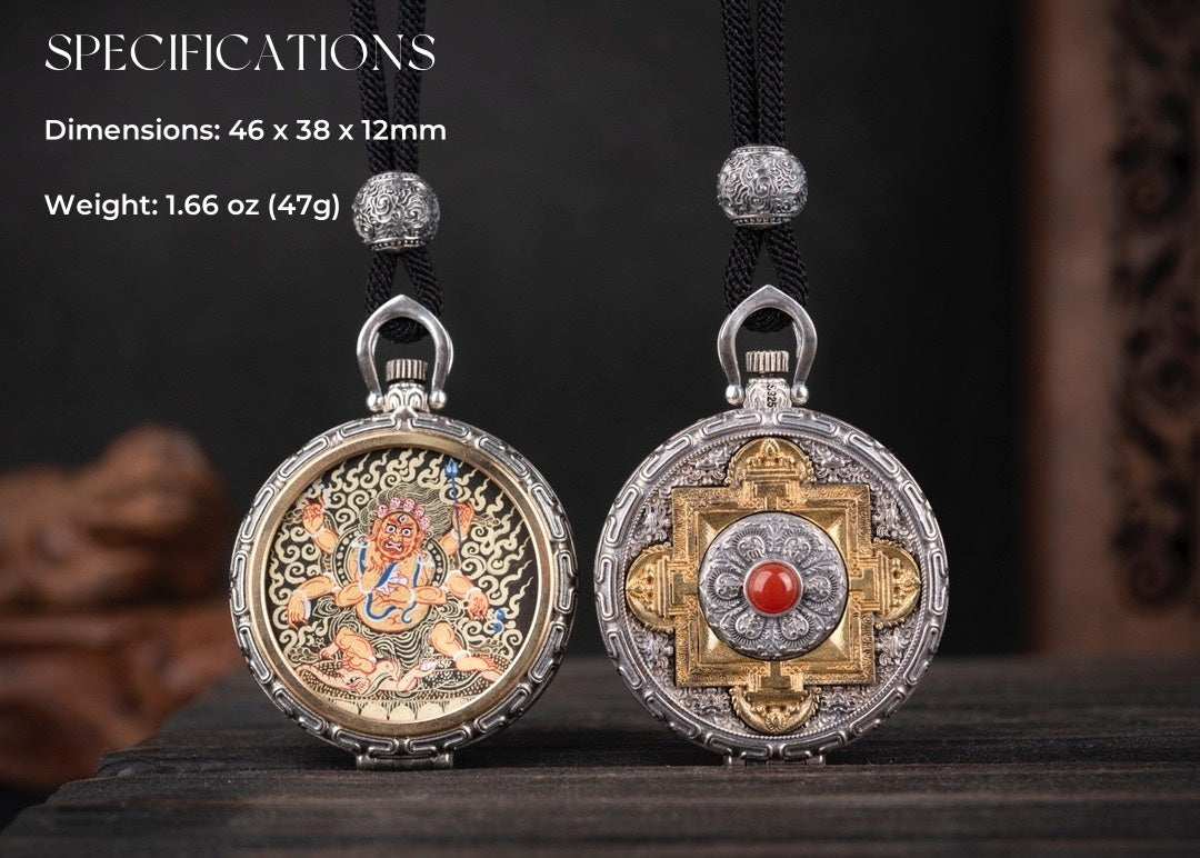 Mandala Gau Thangka Locket Necklace | 925 Silver Amulet