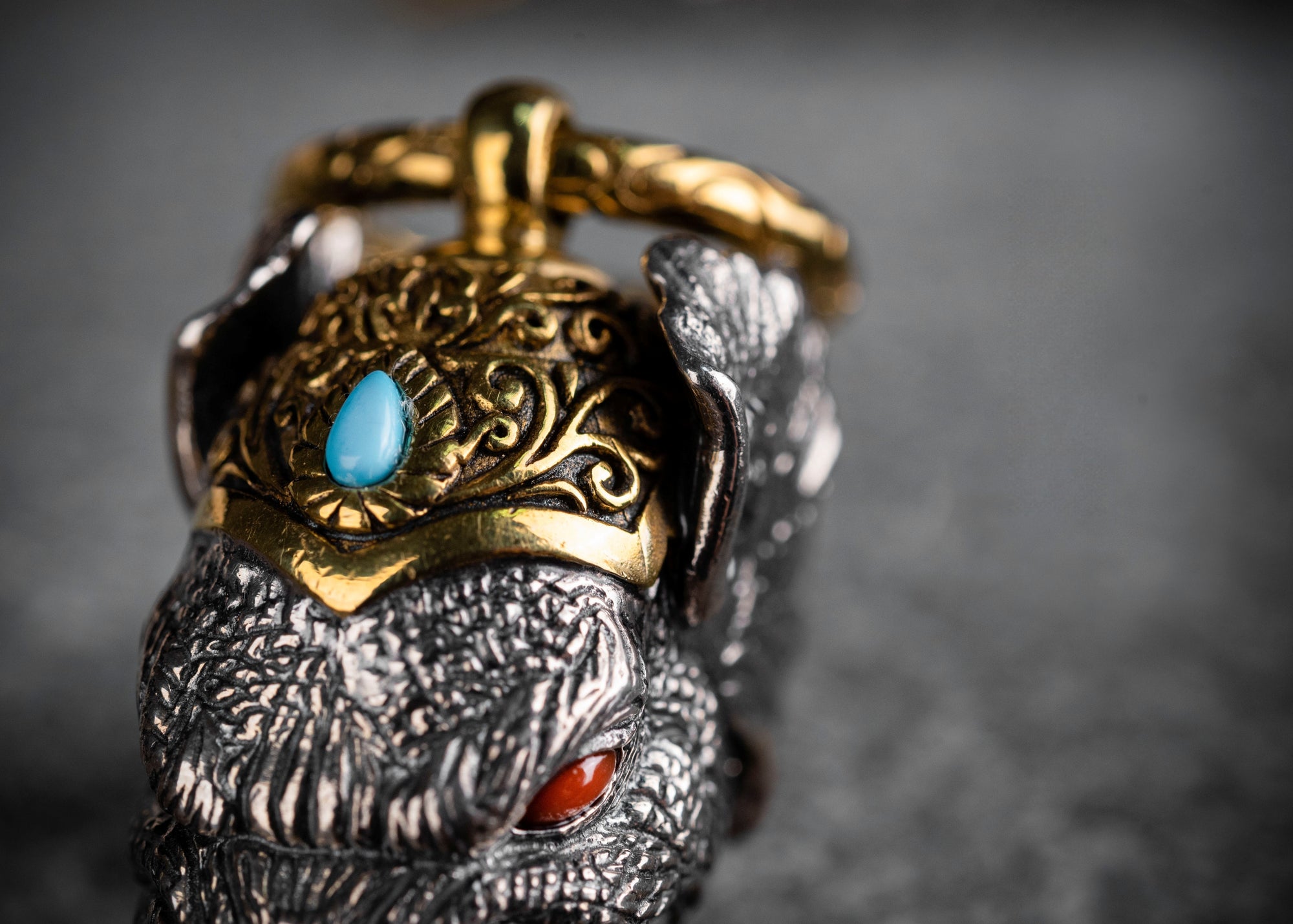 Tibetan Elephant-God Keychain – Silver, Turquoise & Agate
