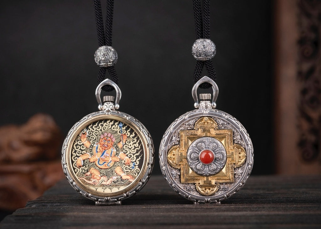 Mandala Gau Thangka Locket Necklace | 925 Silver Amulet