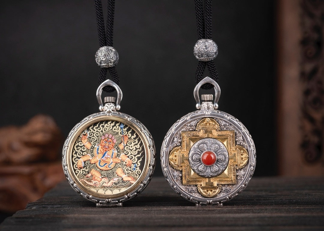 Mandala Gau Thangka Locket Necklace | 925 Silver Amulet