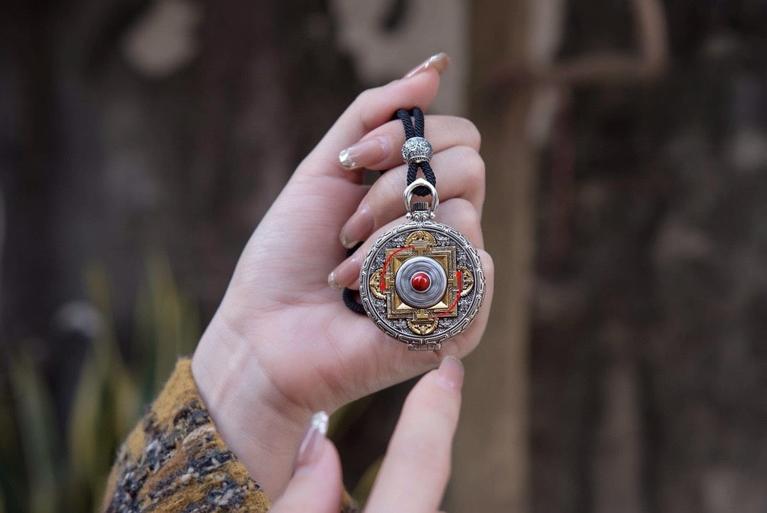 Mandala Gau Thangka Locket Necklace | 925 Silver Amulet
