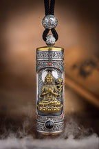 Tibetan Six-Syllable Prayer Wheel Pendant – Silver & Gemstone