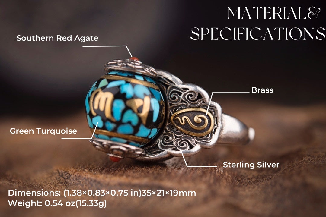 Medicine Buddha Spinner Ring | 925 Silver & Turquoise Dzi