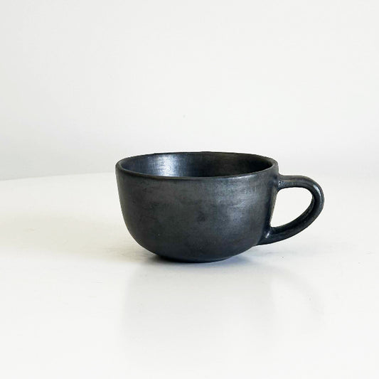 Tibetan Handmade Black Pottery Coffee Cup – 6.5 oz Rounded Base