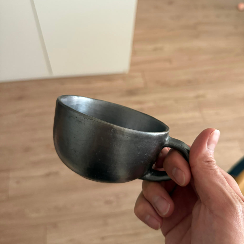 Tibetan Handmade Black Pottery Coffee Cup – 6.5 oz Rounded Base