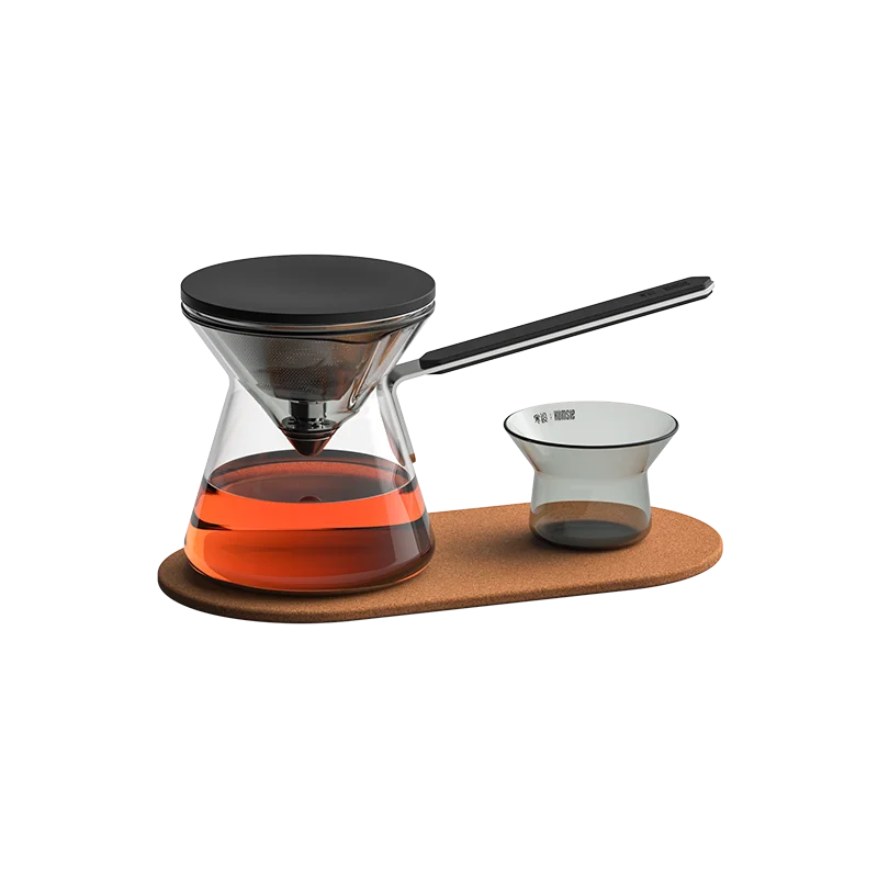 Classic Series 1-4Cup Wood Neck Drip Pot Elegant Ceramic Pour Over Coffee and Tea Maker Set with Filter for Travel and Camping