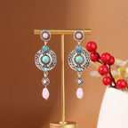 Tibetan Cross-Border Ethnic Silver Earrings | Colorful Feather Dangle Earrings with Turquoise