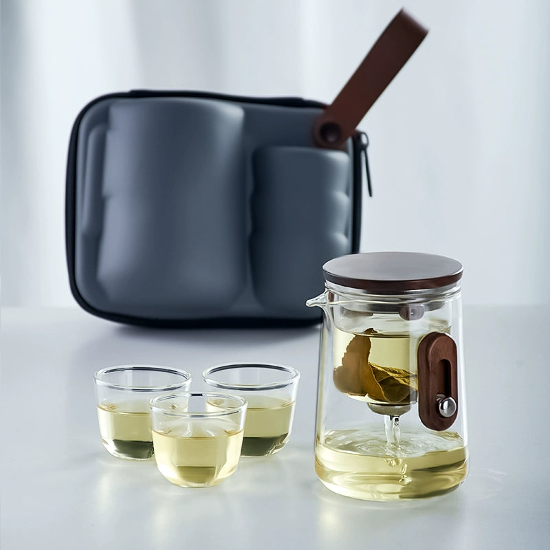 300ML Portable Magnetic Tea Infuser Bottle – Borosilicate Glass with Wood Lid & Travel Case