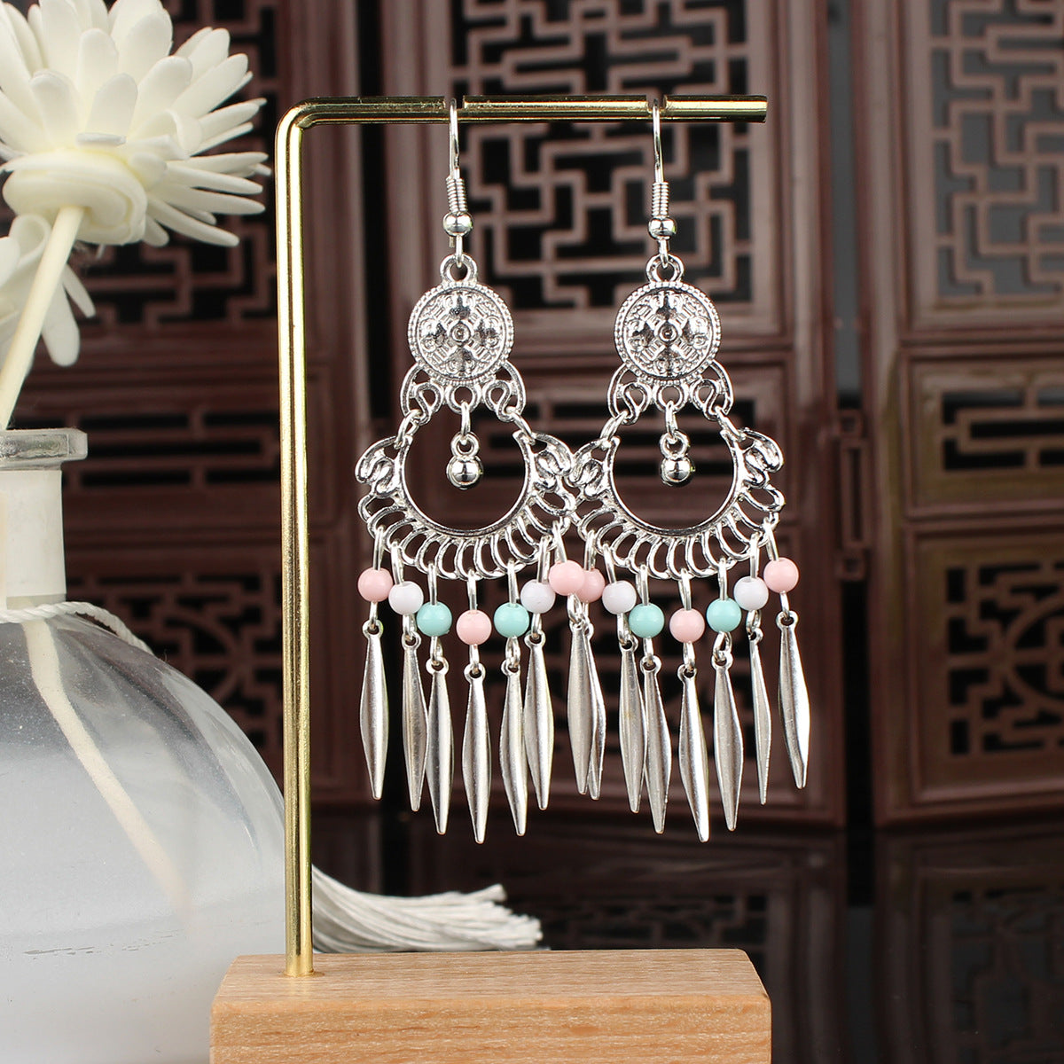 Tibetan Colorful Feather Dangle Earrings with Turquoise | Long Fringe Bohemian Statement Jewelry |