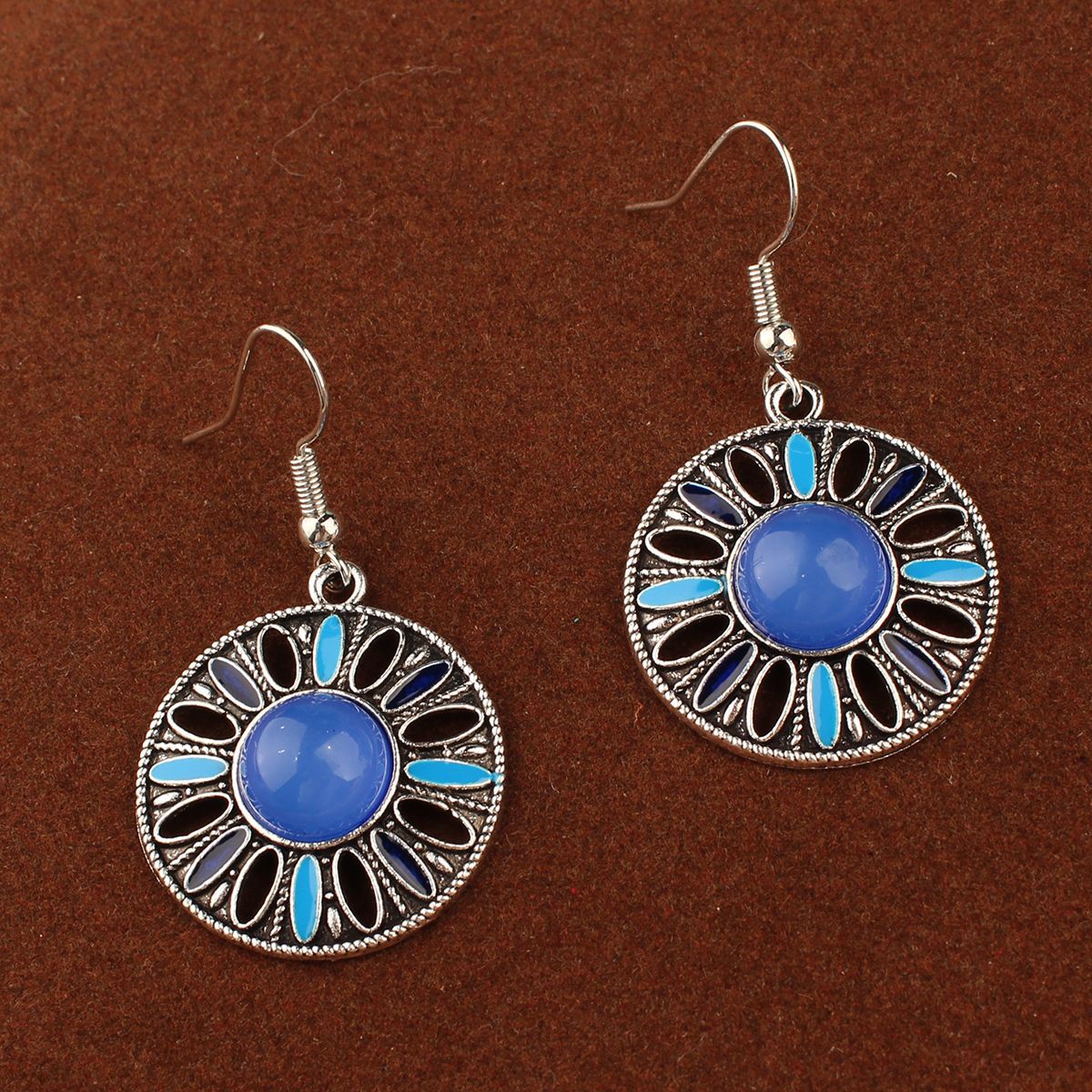 "Tibetan Sun God Earrings" - Solar Feather & Turquoise Dangle Earrings
