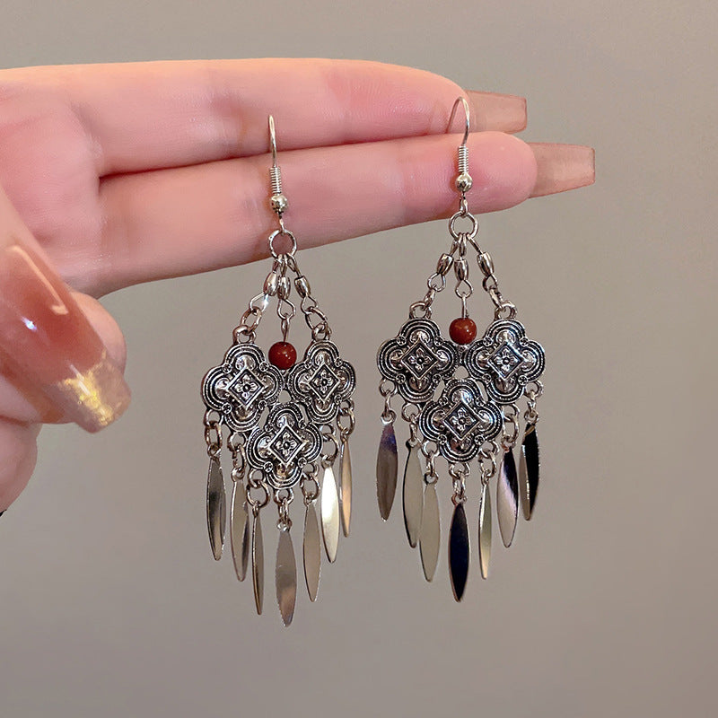Tibetan Colorful Feather Dangle Earrings with Turquoise | Long Fringe Bohemian Statement Jewelry |