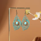 Tibetan openwork earrings Ethnic Silver Earrings | Colorful Feather Dangle Earrings with Turquoise | Long Fringe Bohemian Statement Jewelry