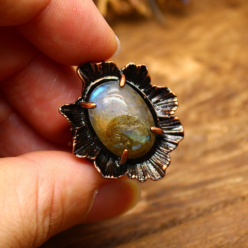 Himalayan Raw Crystal Energy Rings – Adjustable Handmade Rings in Blue Quartz, Agate, or Labradorite