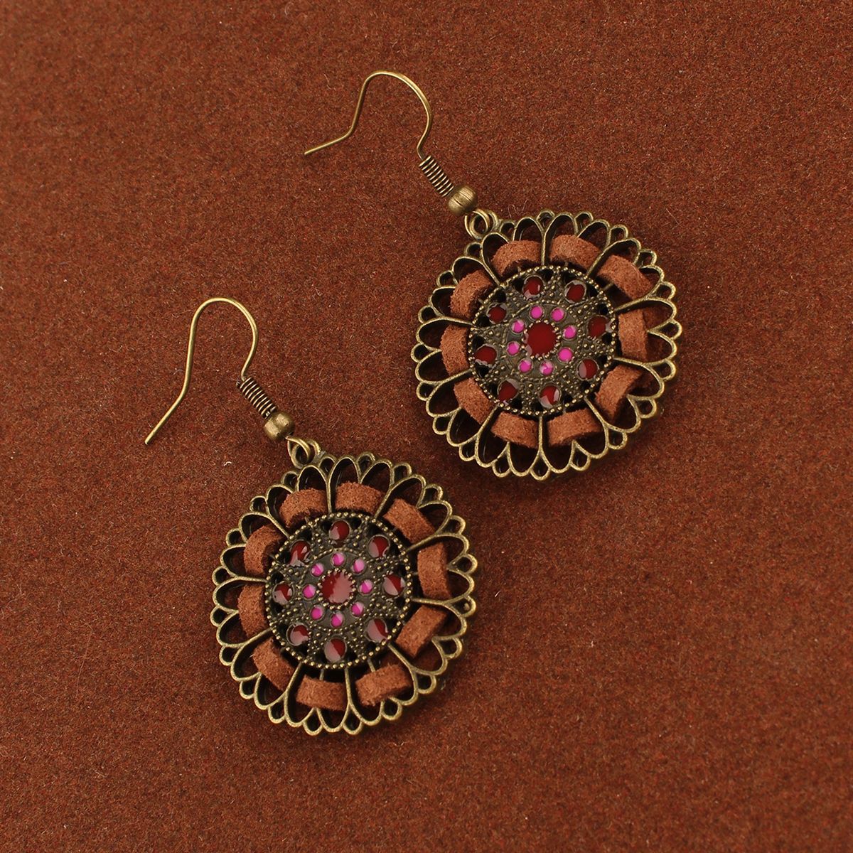 "Tibetan Sun God Earrings" - Solar Feather & Turquoise Dangle Earrings