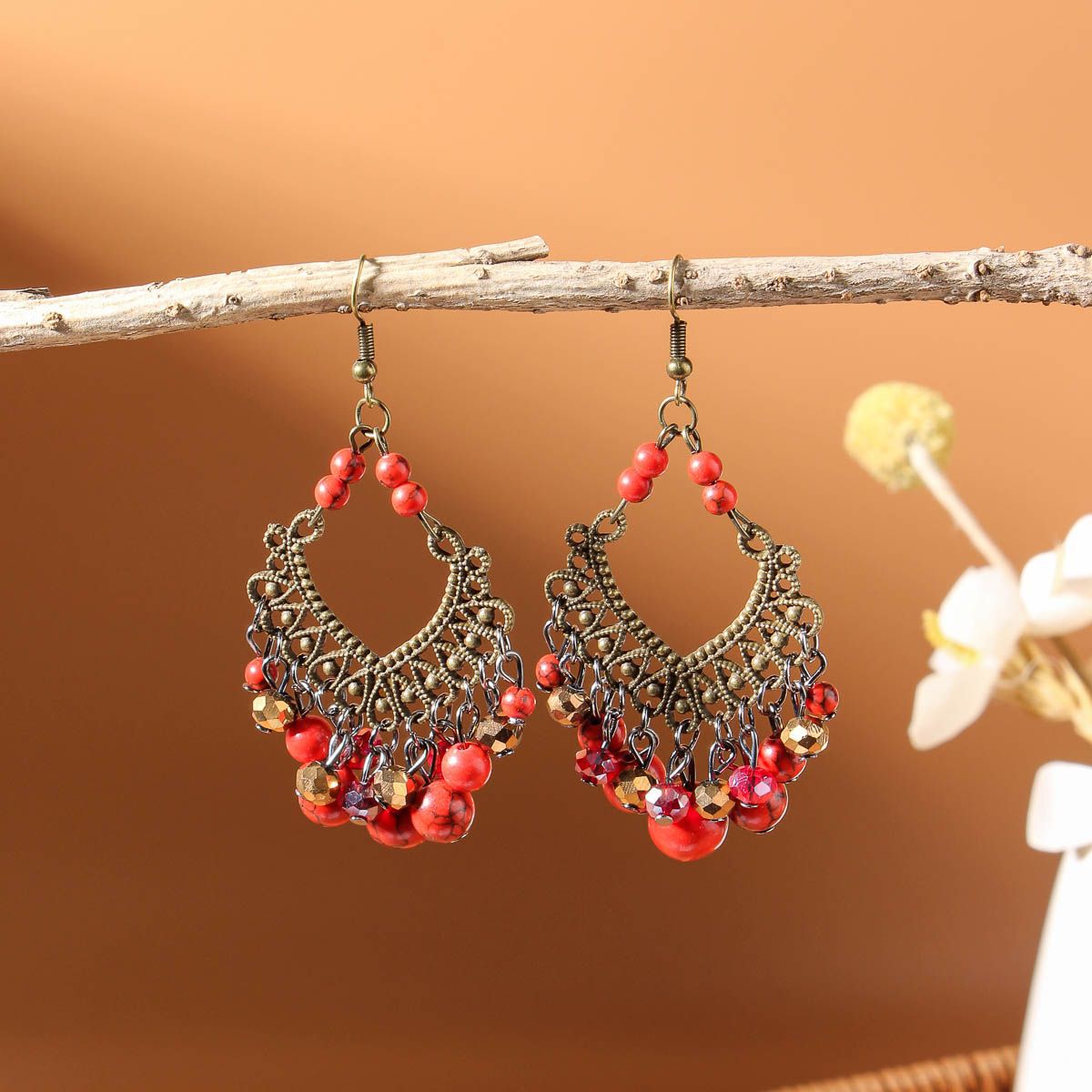 Tibetan Colorful Feather Dangle Earrings with Turquoise | Long Fringe Bohemian Statement Jewelry |