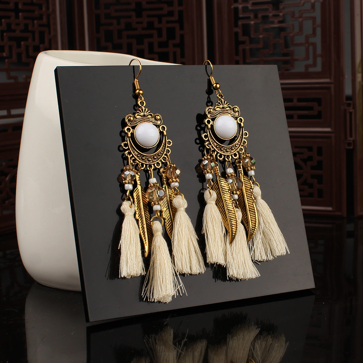 Tibetan openwork earrings Ethnic Silver Earrings | Colorful Feather Dangle Earrings with Turquoise | Long Fringe Bohemian Statement Jewelry