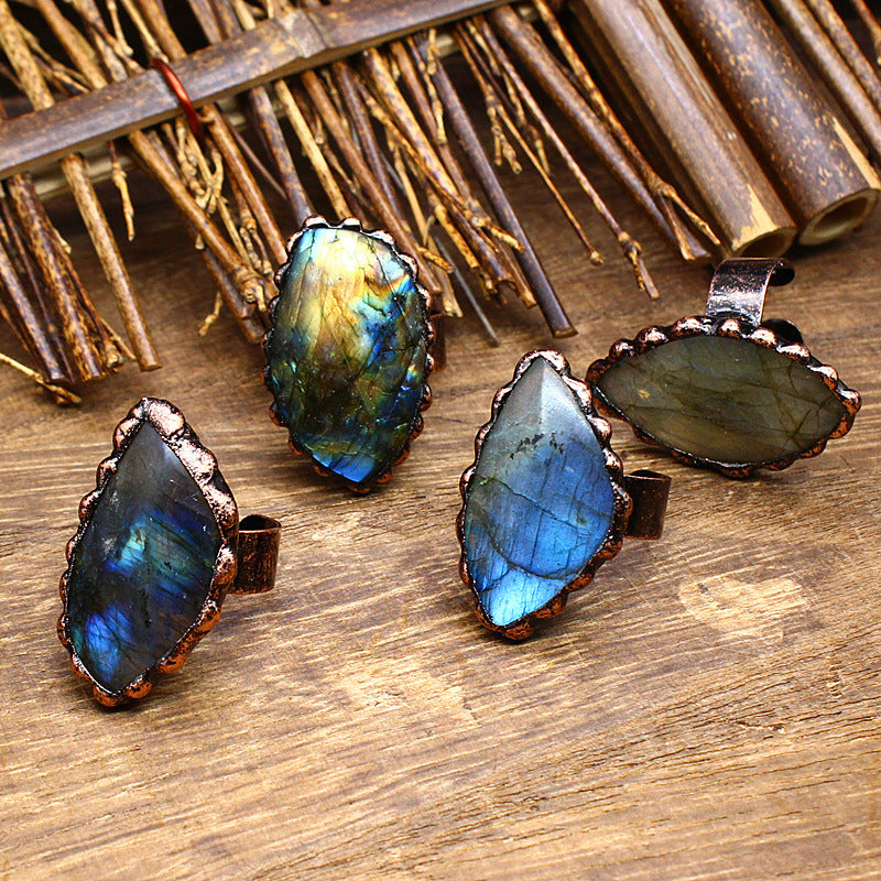 Himalayan Raw Labradorite Crystal Statement Ring – Adjustable Handmade Boho Gemstone Jewelry