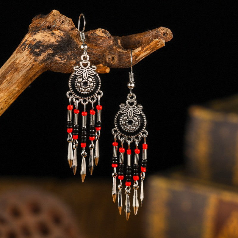 Tibetan Cross-Border Ethnic Silver Earrings | Colorful Feather Dangle Earrings with Turquoise