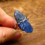 Himalayan Raw Crystal Energy Rings – Adjustable Handmade Rings in Blue Quartz, Agate, or Labradorite