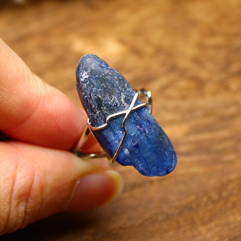 Himalayan Raw Crystal Energy Rings – Adjustable Handmade Rings in Blue Quartz, Agate, or Labradorite