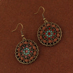 "Tibetan Sun God Earrings" - Solar Feather & Turquoise Dangle Earrings