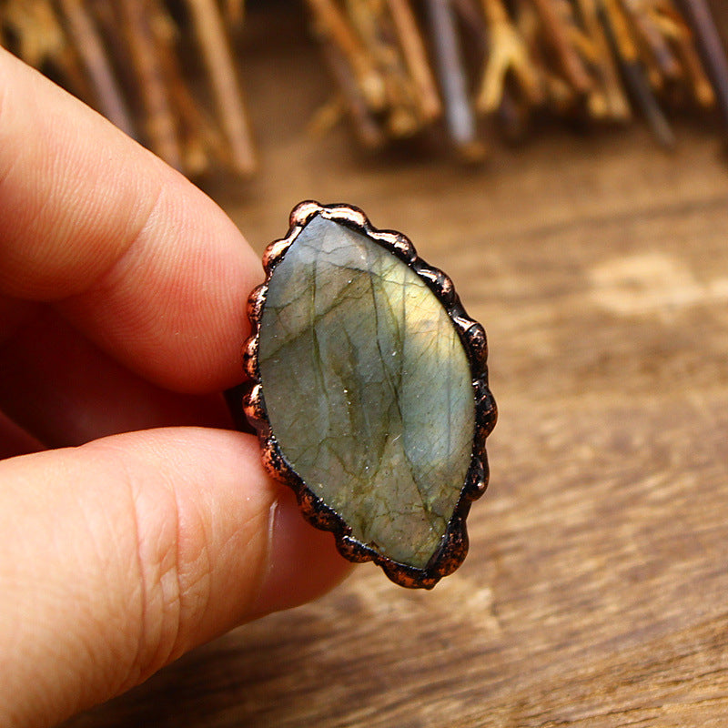 Himalayan Raw Labradorite Crystal Statement Ring – Adjustable Handmade Boho Gemstone Jewelry