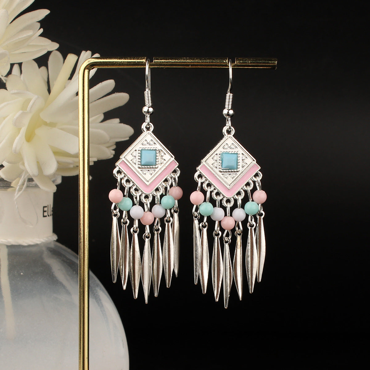 Tibetan Colorful Feather Dangle Earrings with Turquoise | Long Fringe Bohemian Statement Jewelry |