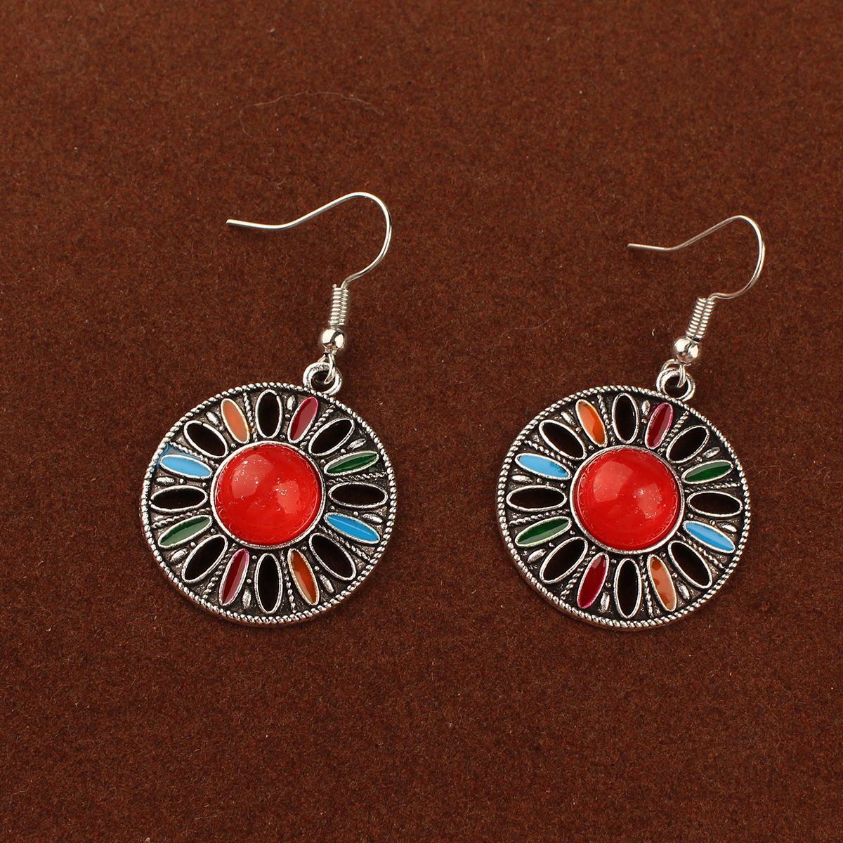 "Tibetan Sun God Earrings" - Solar Feather & Turquoise Dangle Earrings
