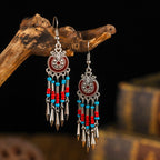Tibetan Cross-Border Ethnic Silver Earrings | Colorful Feather Dangle Earrings with Turquoise
