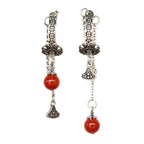 925 silver Tibetan long tassel Nanhong asymmetric earrings women's niche design high sense