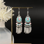 Tibetan Cross-Border Ethnic Silver Earrings | Colorful Feather Dangle Earrings with Turquoise